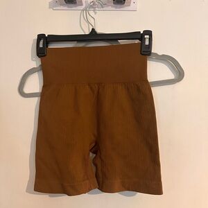 Brown Ribbed High-Waisted Shorts